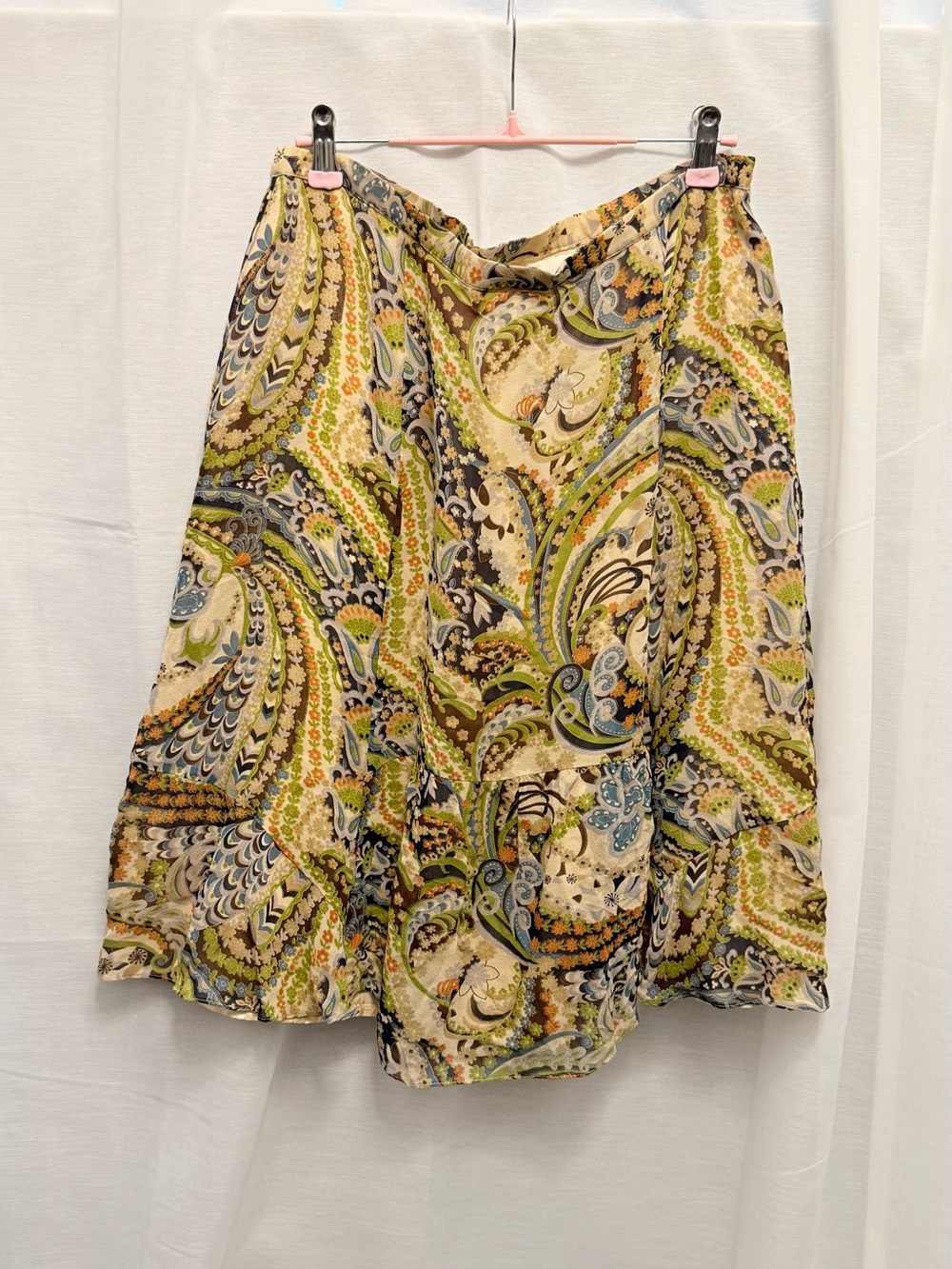 100% Silk Paisley A-Line Skirt in Multicolour